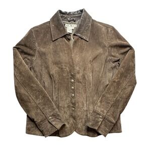 A.M.I. Leather Jacket Womens XL Brown Suede Button Front Fitted Lined Western